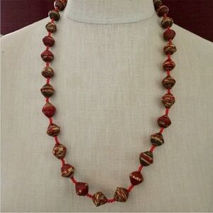 Crackle red/gold wood bead necklace